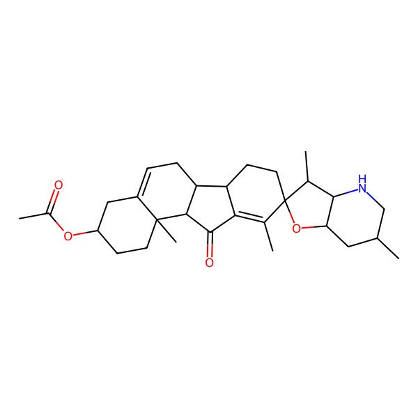 2D Structure of (3',6',10,11b-tetramethyl-11-oxospiro[1,2,3,4,6,6a,6b,7,8,11a-decahydrobenzo[a]fluorene-9,2'-3a,4,5,6,7,7a-hexahydro-3H-furo[3,2-b]pyridine]-3-yl) acetate