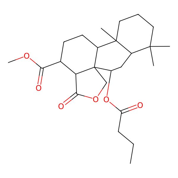 2D Structure of methyl (1R,2R,4S,9S,10R,13R,14R)-2-butanoyloxy-5,5,9-trimethyl-15-oxo-16-oxatetracyclo[8.7.0.01,14.04,9]heptadecane-13-carboxylate
