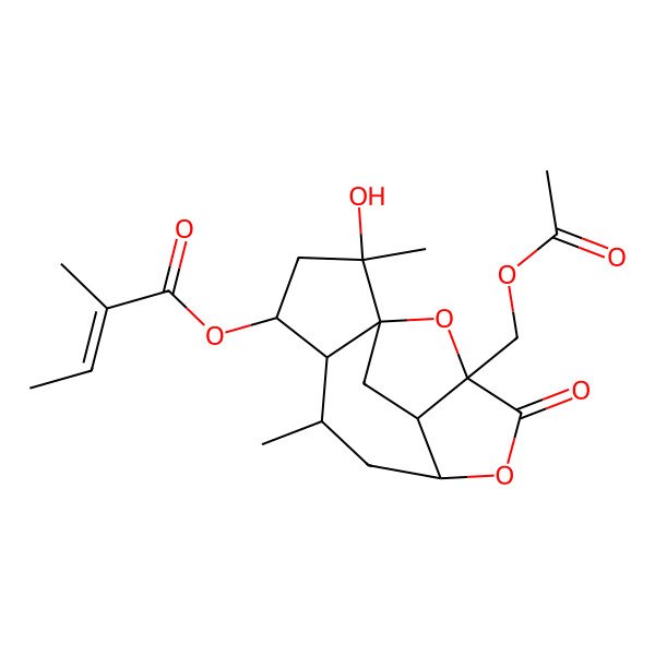 2D Structure of [(1R,2R,4S,5R,6R,8R,11R,12S)-11-(acetyloxymethyl)-2-hydroxy-2,6-dimethyl-10-oxo-9,14-dioxatetracyclo[9.2.1.01,5.08,12]tetradecan-4-yl] (E)-2-methylbut-2-enoate