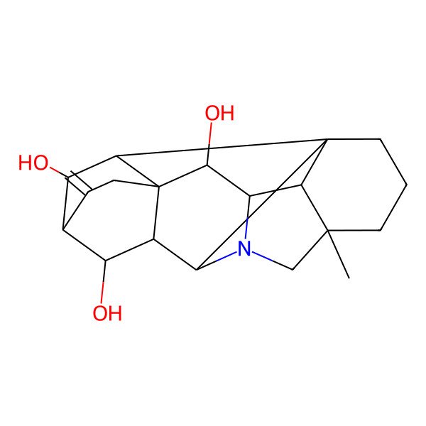 2D Structure of 5-Methyl-12-methylidene-7-azaheptacyclo[9.6.2.01,8.05,17.07,16.09,14.014,18]nonadecane-10,15,19-triol