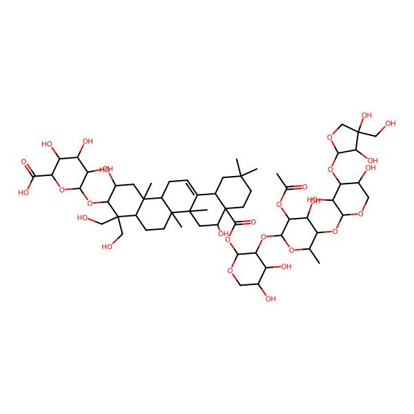 2D Structure of (2S,3S,4S,5R,6R)-6-[[(2S,3R,4aR,6aR,6bS,8R,8aR,12aS,14aR,14bR)-8a-[(2S,3R,4S,5S)-3-[(2S,3R,4R,5R,6S)-3-acetyloxy-5-[(2S,3R,4S,5R)-4-[(2S,3R,4R)-3,4-dihydroxy-4-(hydroxymethyl)oxolan-2-yl]oxy-3,5-dihydroxyoxan-2-yl]oxy-4-hydroxy-6-methyloxan-2-yl]oxy-4,5-dihydroxyoxan-2-yl]oxycarbonyl-2,8-dihydroxy-4,4-bis(hydroxymethyl)-6a,6b,11,11,14b-pentamethyl-1,2,3,4a,5,6,7,8,9,10,12,12a,14,14a-tetradecahydropicen-3-yl]oxy]-3,4,5-trihydroxyoxane-2-carboxylic acid