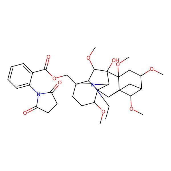 2D Structure of [(1S,2R,3R,4S,5R,6S,8R,9S,10S,13S,16S,17R,18S)-11-ethyl-9-hydroxy-4,6,8,16,18-pentamethoxy-11-azahexacyclo[7.7.2.12,5.01,10.03,8.013,17]nonadecan-13-yl]methyl 2-(2,5-dioxopyrrolidin-1-yl)benzoate