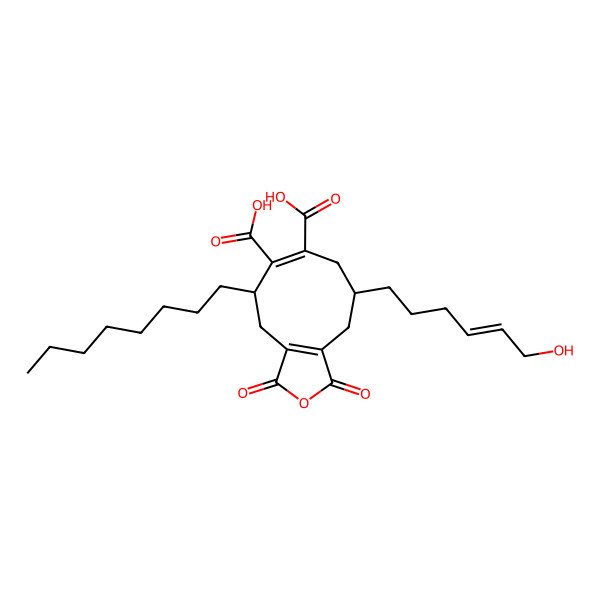 2D Structure of 9-(6-hydroxyhex-4-enyl)-5-octyl-1,3-dioxo-5,8,9,10-tetrahydro-4H-cyclonona[c]furan-6,7-dicarboxylic acid