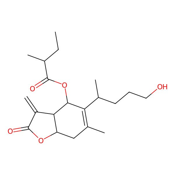 2D Structure of [(3aR,4S,7aR)-5-[(2S)-5-hydroxypentan-2-yl]-6-methyl-3-methylidene-2-oxo-3a,4,7,7a-tetrahydro-1-benzofuran-4-yl] (2R)-2-methylbutanoate