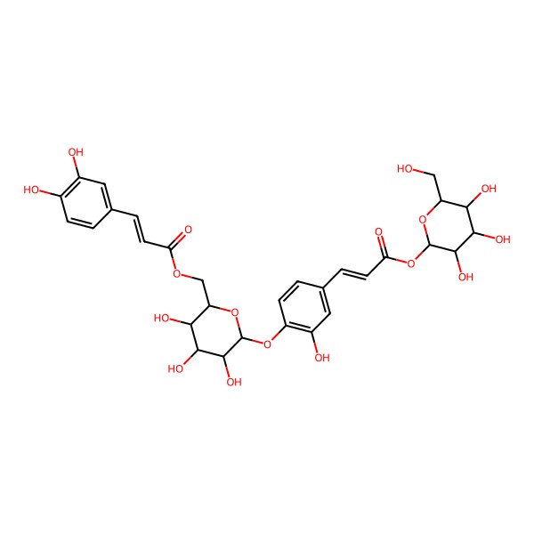 2D Structure of [(2R,3S,4S,5R,6S)-3,4,5-trihydroxy-6-[2-hydroxy-4-[(E)-3-oxo-3-[(2S,3R,4S,5S,6R)-3,4,5-trihydroxy-6-(hydroxymethyl)oxan-2-yl]oxyprop-1-enyl]phenoxy]oxan-2-yl]methyl (E)-3-(3,4-dihydroxyphenyl)prop-2-enoate