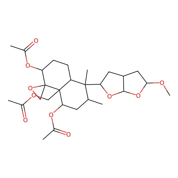 2D Structure of [(3S,4R,4aR,5S,7R,8S,8aR)-8-[(2S,3aS,5R,6aS)-5-methoxy-2,3,3a,4,5,6a-hexahydrofuro[2,3-b]furan-2-yl]-3,5-diacetyloxy-7,8-dimethylspiro[2,3,5,6,7,8a-hexahydro-1H-naphthalene-4,2'-oxirane]-4a-yl]methyl acetate