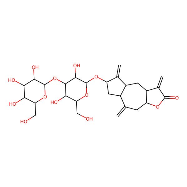 2D Structure of (3aS,5aS,7S,8aR,9aR)-7-[(2R,3R,4S,5R,6R)-3,5-dihydroxy-6-(hydroxymethyl)-4-[(2S,3R,4S,5S,6R)-3,4,5-trihydroxy-6-(hydroxymethyl)oxan-2-yl]oxyoxan-2-yl]oxy-1,5,8-trimethylidene-3a,4,5a,6,7,8a,9,9a-octahydroazuleno[6,5-b]furan-2-one