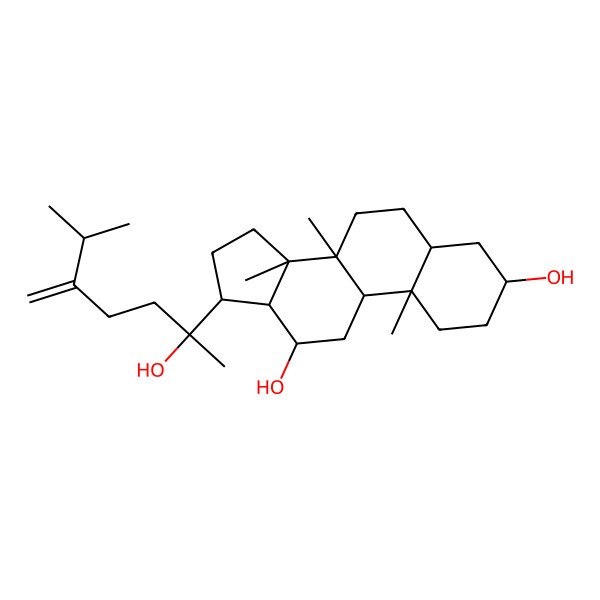 2D Structure of 17-(2-Hydroxy-6-methyl-5-methylideneheptan-2-yl)-8,10,14-trimethyl-1,2,3,4,5,6,7,9,11,12,13,15,16,17-tetradecahydrocyclopenta[a]phenanthrene-3,12-diol