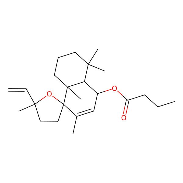 2D Structure of [(1S,4R,4aS,5'S,8aS)-5'-ethenyl-3,4a,5',8,8-pentamethylspiro[5,6,7,8a-tetrahydro-1H-naphthalene-4,2'-oxolane]-1-yl] butanoate