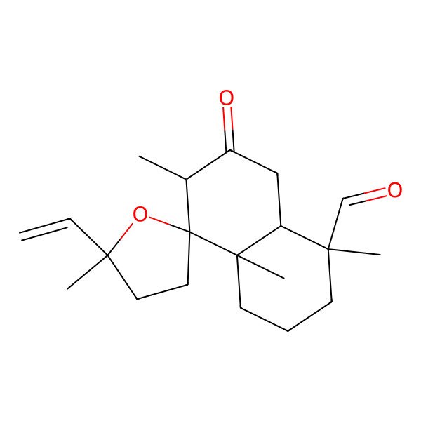 2D Structure of 5'-Ethenyl-1,4a,5',6-tetramethyl-7-oxospiro[2,3,4,6,8,8a-hexahydronaphthalene-5,2'-oxolane]-1-carbaldehyde