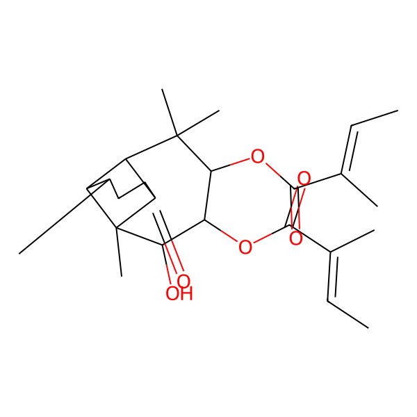 2D Structure of [3-Hydroxy-2,6,6,9-tetramethyl-5-(2-methylbut-2-enoyloxy)-11-oxo-4-tricyclo[5.4.0.02,8]undecanyl] 2-methylbut-2-enoate