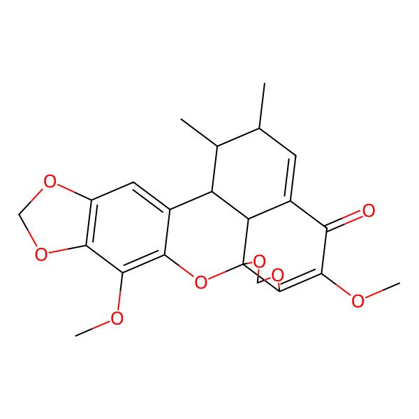 2D Structure of 4,18-Dimethoxy-13,14-dimethyl-2,6,8,20,22-pentaoxahexacyclo[10.10.1.01,19.03,11.05,9.016,23]tricosa-3,5(9),10,15,18-pentaen-17-one