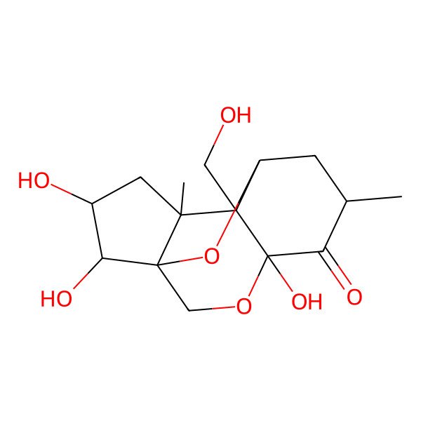 2D Structure of (1S,4S,6S,8S,9R,10S,12R,13S)-4,12,13-trihydroxy-9-(hydroxymethyl)-6,10-dimethyl-3,14-dioxatetracyclo[6.5.1.01,10.04,9]tetradecan-5-one