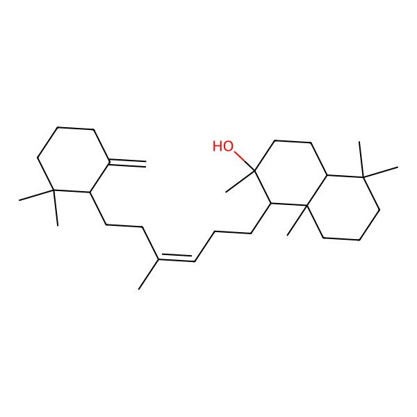 2D Structure of (1R,2R,4aS,8aS)-1-{(3E)-6-[(1S)-2,2-dimethyl-6-methylidenecyclohexyl]-4-methylhex-3-en-1-yl}-2,5,5,8a-tetramethyldecahydronaphthalen-2-ol