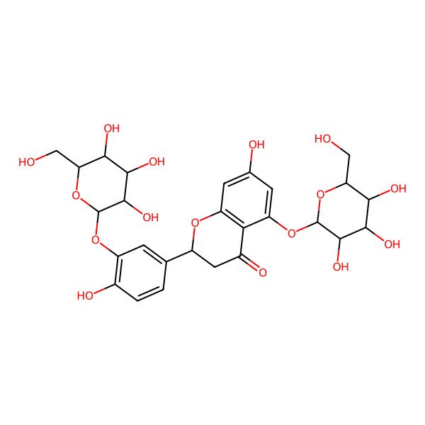2D Structure of (2S)-7-hydroxy-2-[4-hydroxy-3-[(2S,3R,4S,5S,6S)-3,4,5-trihydroxy-6-(hydroxymethyl)oxan-2-yl]oxyphenyl]-5-[(2S,3R,4S,5S,6S)-3,4,5-trihydroxy-6-(hydroxymethyl)oxan-2-yl]oxy-2,3-dihydrochromen-4-one