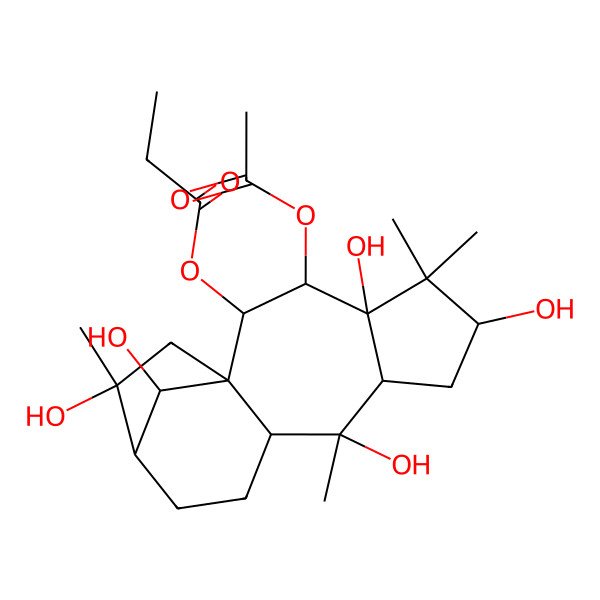 2D Structure of (3-Acetyloxy-4,6,9,14,16-pentahydroxy-5,5,9,14-tetramethyl-2-tetracyclo[11.2.1.01,10.04,8]hexadecanyl) propanoate