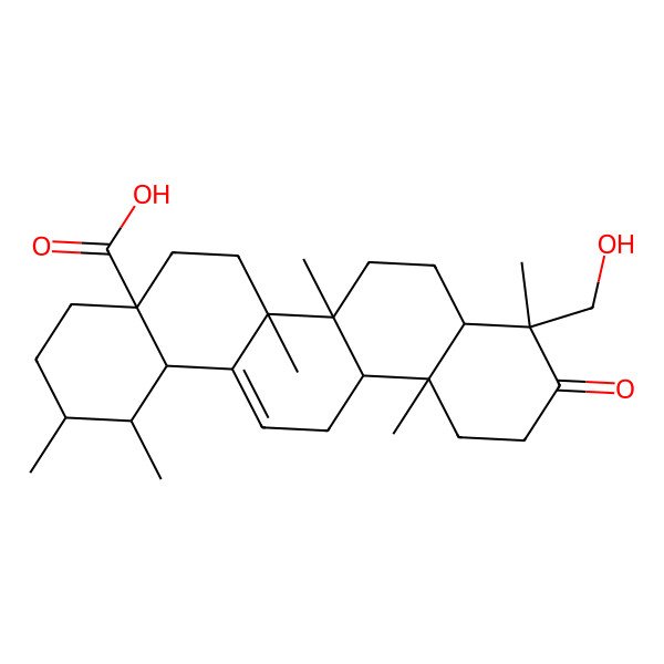 2D Structure of 9-(Hydroxymethyl)-1,2,6a,6b,9,12a-hexamethyl-10-oxo-1,2,3,4,5,6,6a,7,8,8a,11,12,13,14b-tetradecahydropicene-4a-carboxylic acid