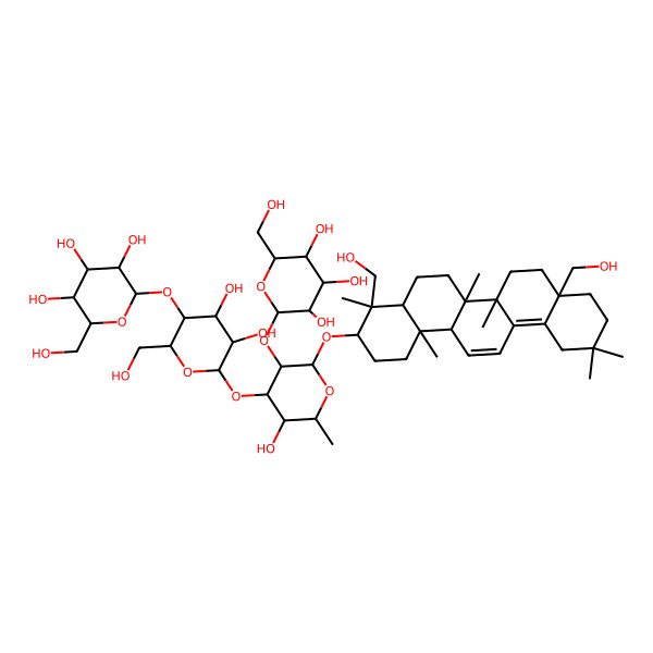 2D Structure of (2S,3R,4S,5S,6R)-2-[(2R,3S,4R,5R,6S)-6-[(2R,3R,4S,5S,6R)-2-[[(3S,4R,4aR,6aR,6bS,8aS,14aR,14bS)-4,8a-bis(hydroxymethyl)-4,6a,6b,11,11,14b-hexamethyl-1,2,3,4a,5,6,7,8,9,10,12,14a-dodecahydropicen-3-yl]oxy]-5-hydroxy-6-methyl-3-[(2S,3R,4S,5S,6R)-3,4,5-trihydroxy-6-(hydroxymethyl)oxan-2-yl]oxyoxan-4-yl]oxy-4,5-dihydroxy-2-(hydroxymethyl)oxan-3-yl]oxy-6-(hydroxymethyl)oxane-3,4,5-triol