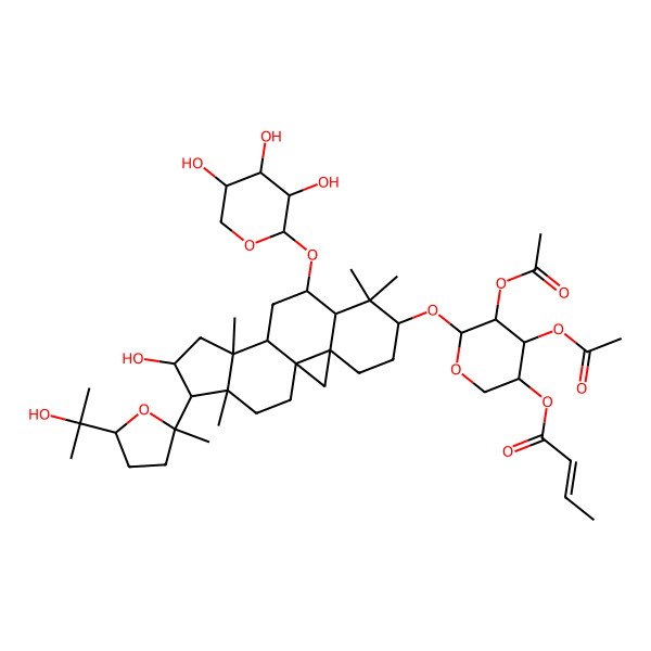 2D Structure of [4,5-Diacetyloxy-6-[[14-hydroxy-15-[5-(2-hydroxypropan-2-yl)-2-methyloxolan-2-yl]-7,7,12,16-tetramethyl-9-(3,4,5-trihydroxyoxan-2-yl)oxy-6-pentacyclo[9.7.0.01,3.03,8.012,16]octadecanyl]oxy]oxan-3-yl] but-2-enoate