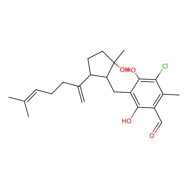 2D Structure of 5-Chloro-2,4-dihydroxy-3-[[2-hydroxy-2-methyl-5-(6-methylhepta-1,5-dien-2-yl)cyclopentyl]methyl]-6-methylbenzaldehyde