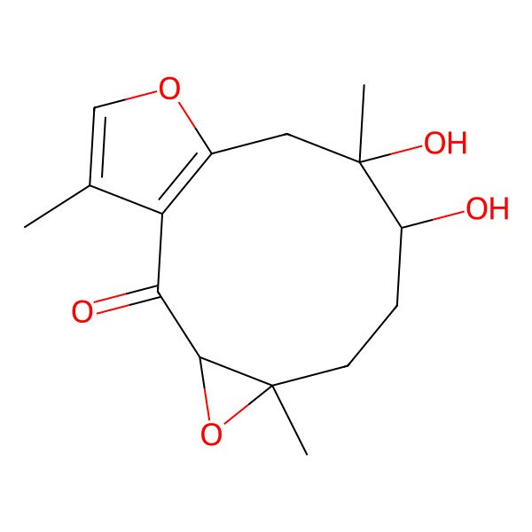 2D Structure of (3S,5R,8R,9R)-8,9-dihydroxy-5,9,14-trimethyl-4,12-dioxatricyclo[9.3.0.03,5]tetradeca-1(11),13-dien-2-one