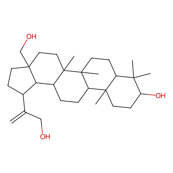 2D Structure of 3a-(Hydroxymethyl)-1-(3-hydroxyprop-1-en-2-yl)-5a,5b,8,8,11a-pentamethyl-1,2,3,4,5,6,7,7a,9,10,11,11b,12,13,13a,13b-hexadecahydrocyclopenta[a]chrysen-9-ol