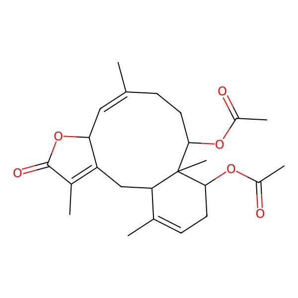 2D Structure of (14-Acetyloxy-4,9,13,17-tetramethyl-5-oxo-6-oxatricyclo[11.4.0.03,7]heptadeca-3,8,16-trien-12-yl) acetate