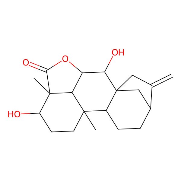 2D Structure of (1S,2S,5R,8R,9R,10R,13S,14S,17S)-9,14-dihydroxy-1,13-dimethyl-6-methylidene-11-oxapentacyclo[8.6.1.15,8.02,8.013,17]octadecan-12-one