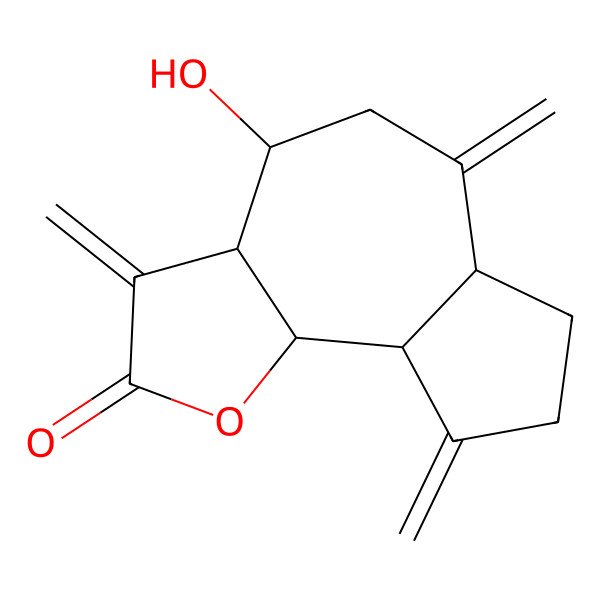 2D Structure of (3aR,4S,6aR,9aR,9bR)-4-hydroxy-3,6,9-trimethylidene-3a,4,5,6a,7,8,9a,9b-octahydroazuleno[4,5-b]furan-2-one