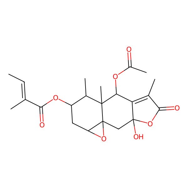 2D Structure of [(1S,3S,8S,9S,10R,11S,13R)-8-acetyloxy-3-hydroxy-6,9,10-trimethyl-5-oxo-4,14-dioxatetracyclo[7.5.0.01,13.03,7]tetradec-6-en-11-yl] (E)-2-methylbut-2-enoate
