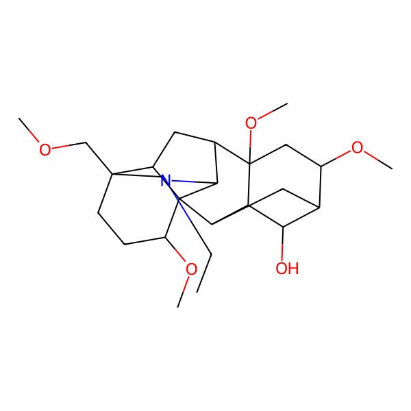 2D Structure of (1S,2R,3R,4S,5S,6S,8S,9S,10R,13S,16S,17R)-11-ethyl-6,8,16-trimethoxy-13-(methoxymethyl)-11-azahexacyclo[7.7.2.12,5.01,10.03,8.013,17]nonadecan-4-ol