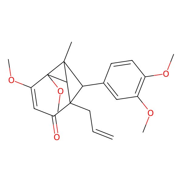 2D Structure of (1R,2R,6S,7R,8R)-7-(3,4-dimethoxyphenyl)-2,3-dimethoxy-8-methyl-6-prop-2-enyltricyclo[4.2.0.02,8]oct-3-en-5-one