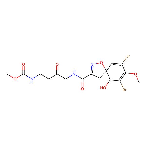 2D Structure of methyl N-[4-[[(5S,6R)-7,9-dibromo-6-hydroxy-8-methoxy-1-oxa-2-azaspiro[4.5]deca-2,7,9-triene-3-carbonyl]amino]-3-oxobutyl]carbamate