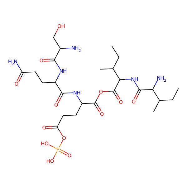2D Structure of 1-O-[(2S,3S)-2-[[(2S,3S)-2-amino-3-methylpentanoyl]amino]-3-methylpentanoyl] 5-O-phosphono (2S)-2-[[(2S)-5-amino-2-[[(2S)-2-amino-3-hydroxypropanoyl]amino]-5-oxopentanoyl]amino]pentanedioate