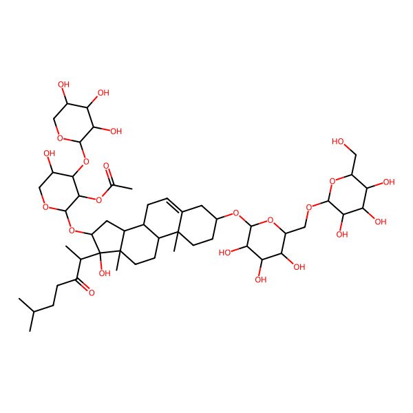 2D Structure of [5-Hydroxy-2-[[17-hydroxy-10,13-dimethyl-17-(6-methyl-3-oxoheptan-2-yl)-3-[3,4,5-trihydroxy-6-[[3,4,5-trihydroxy-6-(hydroxymethyl)oxan-2-yl]oxymethyl]oxan-2-yl]oxy-1,2,3,4,7,8,9,11,12,14,15,16-dodecahydrocyclopenta[a]phenanthren-16-yl]oxy]-4-(3,4,5-trihydroxyoxan-2-yl)oxyoxan-3-yl] acetate