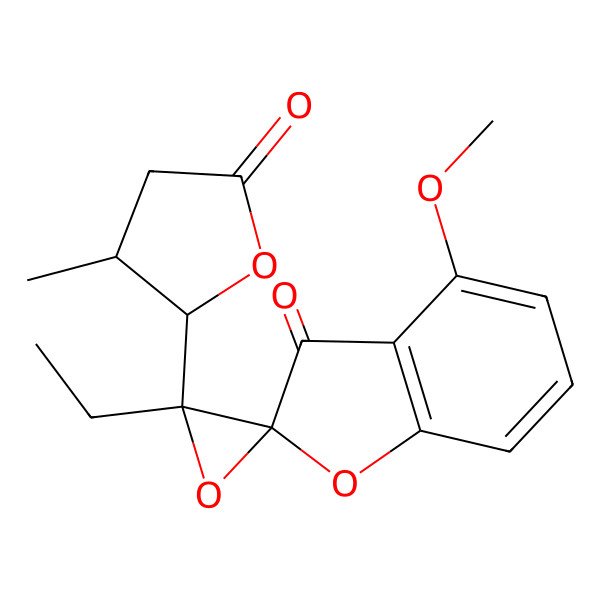 2D Structure of (2R,3'S)-3'-ethyl-4-methoxy-3'-[(2R,3R)-3-methyl-5-oxooxolan-2-yl]spiro[1-benzofuran-2,2'-oxirane]-3-one