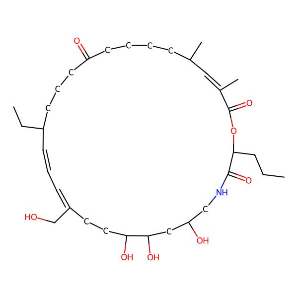 2D Structure of (2S,6S,8S,9R,12Z,14E,16R,25R,26E)-16-ethyl-6,8,9-trihydroxy-12-(hydroxymethyl)-25,27-dimethyl-2-propyl-1-oxa-4-azacyclooctacosa-12,14,26-triene-3,20,28-trione