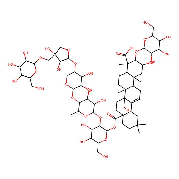2D Structure of (2S,3R,4S,4aR,6aR,6bR,8aS,12aS,14aR,14bR)-8a-[(2S,3R,4S,5S,6R)-3-[(2S,3R,4S,5R,6S)-5-[(2S,3R,4R,5S)-5-[(2S,3R,4S)-3,4-dihydroxy-4-[[(2R,3R,4S,5R,6R)-3,4,5-trihydroxy-6-(hydroxymethyl)oxan-2-yl]oxymethyl]oxolan-2-yl]oxy-3,4-dihydroxyoxan-2-yl]oxy-3,4-dihydroxy-6-methyloxan-2-yl]oxy-4,5-dihydroxy-6-(hydroxymethyl)oxan-2-yl]oxycarbonyl-2-hydroxy-6b-(hydroxymethyl)-4,6a,11,11,14b-pentamethyl-3-[(2S,3R,4S,5S,6R)-3,4,5-trihydroxy-6-(hydroxymethyl)oxan-2-yl]oxy-1,2,3,4a,5,6,7,8,9,10,12,12a,14,14a-tetradecahydropicene-4-carboxylic acid