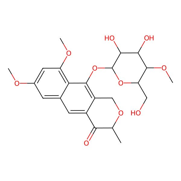 2D Structure of 10-[3,4-dihydroxy-6-(hydroxymethyl)-5-methoxyoxan-2-yl]oxy-7,9-dimethoxy-3-methyl-1H-benzo[g]isochromen-4-one