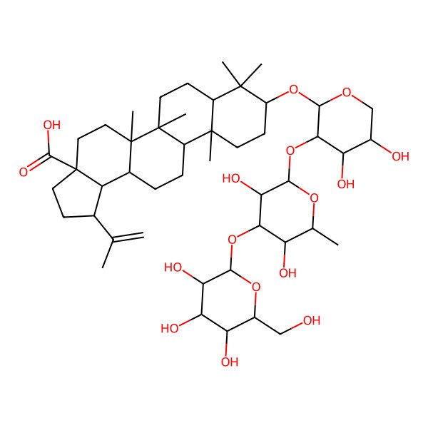 2D Structure of 9-[3-[3,5-Dihydroxy-6-methyl-4-[3,4,5-trihydroxy-6-(hydroxymethyl)oxan-2-yl]oxyoxan-2-yl]oxy-4,5-dihydroxyoxan-2-yl]oxy-5a,5b,8,8,11a-pentamethyl-1-prop-1-en-2-yl-1,2,3,4,5,6,7,7a,9,10,11,11b,12,13,13a,13b-hexadecahydrocyclopenta[a]chrysene-3a-carboxylic acid