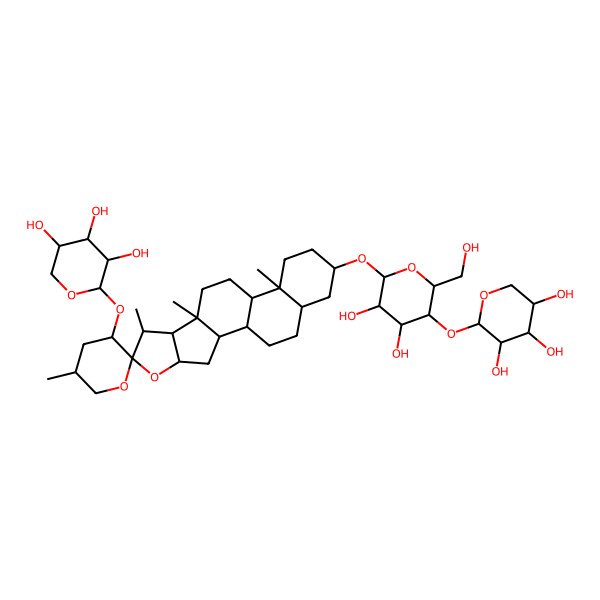 2D Structure of 2-[16-[3,4-Dihydroxy-6-(hydroxymethyl)-5-(3,4,5-trihydroxyoxan-2-yl)oxyoxan-2-yl]oxy-5',7,9,13-tetramethylspiro[5-oxapentacyclo[10.8.0.02,9.04,8.013,18]icosane-6,2'-oxane]-3'-yl]oxyoxane-3,4,5-triol