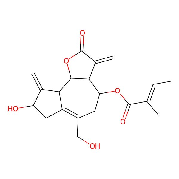 2D Structure of [8-hydroxy-6-(hydroxymethyl)-3,9-dimethylidene-2-oxo-4,5,7,8,9a,9b-hexahydro-3aH-azuleno[4,5-b]furan-4-yl] 2-methylbut-2-enoate