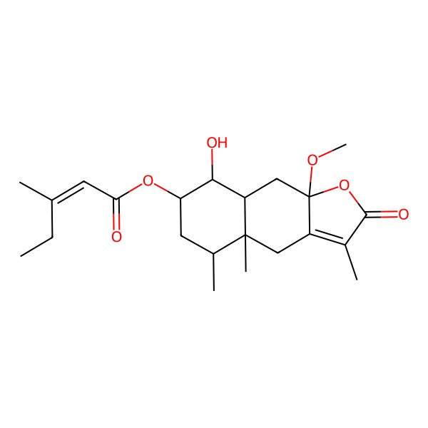 2D Structure of [(4aR,5S,7R,8S,8aR,9aR)-8-hydroxy-9a-methoxy-3,4a,5-trimethyl-2-oxo-5,6,7,8,8a,9-hexahydro-4H-benzo[f][1]benzofuran-7-yl] (E)-3-methylpent-2-enoate