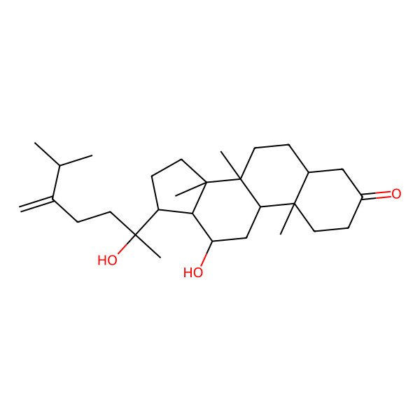2D Structure of (5S,8R,9R,10S,12R,13R,14R,17S)-12-hydroxy-17-[(2S)-2-hydroxy-6-methyl-5-methylideneheptan-2-yl]-8,10,14-trimethyl-2,4,5,6,7,9,11,12,13,15,16,17-dodecahydro-1H-cyclopenta[a]phenanthren-3-one