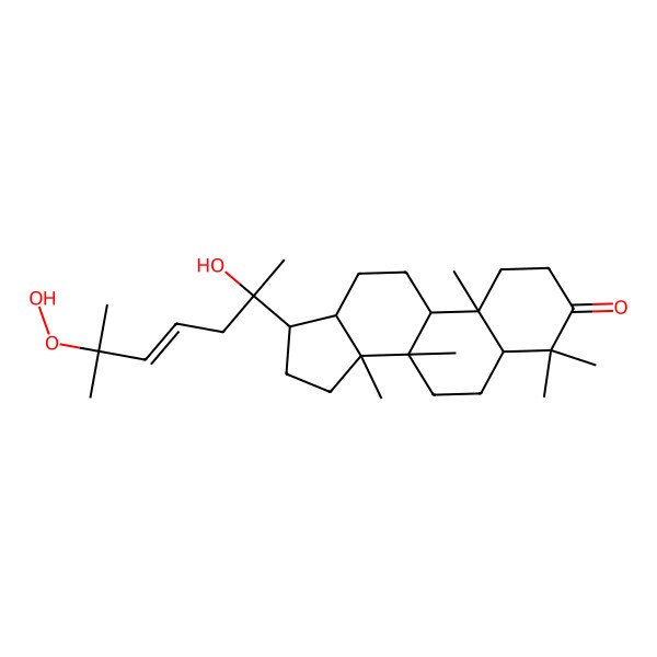 2D Structure of 17-(6-Hydroperoxy-2-hydroxy-6-methylhept-4-en-2-yl)-4,4,8,10,14-pentamethyl-1,2,5,6,7,9,11,12,13,15,16,17-dodecahydrocyclopenta[a]phenanthren-3-one