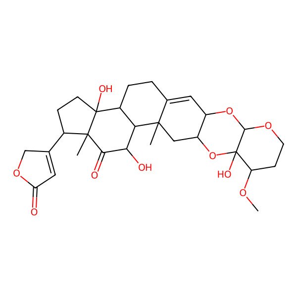2D Structure of (3R,5S,9R,10S,12R,14R,15S,16S,18R,19R,22S,23R)-10,16,22-trihydroxy-9-methoxy-14,18-dimethyl-19-(5-oxo-2H-furan-3-yl)-4,6,11-trioxahexacyclo[12.11.0.03,12.05,10.015,23.018,22]pentacos-1-en-17-one