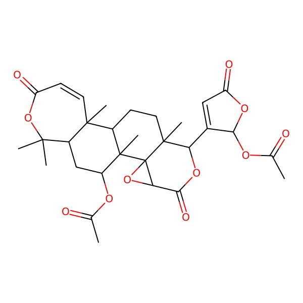 2D Structure of [(1S,2R,4S,7R,8S,11R,12R,18R,20S)-7-[(2R)-2-acetyloxy-5-oxo-2H-furan-3-yl]-1,8,12,17,17-pentamethyl-5,15-dioxo-3,6,16-trioxapentacyclo[9.9.0.02,4.02,8.012,18]icos-13-en-20-yl] acetate