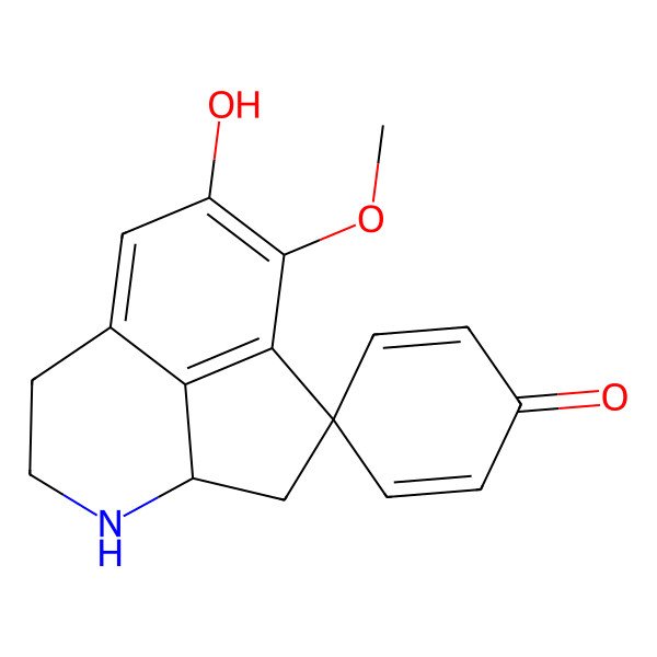 2D Structure of 10-Hydroxy-11-methoxyspiro[5-azatricyclo[6.3.1.04,12]dodeca-1(12),8,10-triene-2,4'-cyclohexa-2,5-diene]-1'-one