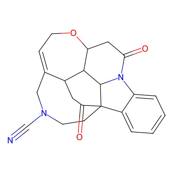 2D Structure of (1S,10S,22R,23R,24S)-12,20-dioxo-9-oxa-4,13-diazahexacyclo[11.6.5.01,24.06,22.010,23.014,19]tetracosa-6,14,16,18-tetraene-4-carbonitrile