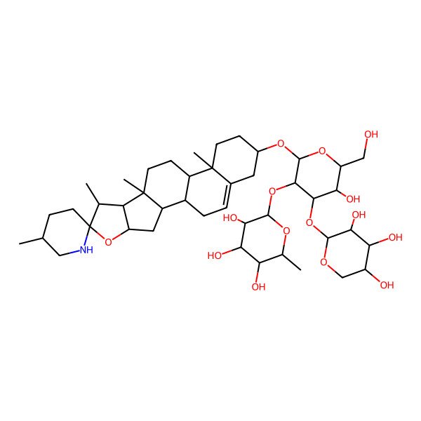2D Structure of (2S,3R,4R,5R,6S)-2-[(2R,3R,4S,5S,6R)-5-hydroxy-6-(hydroxymethyl)-2-[(1S,2S,4S,5'R,6R,7S,8R,9S,12S,13R,16S)-5',7,9,13-tetramethylspiro[5-oxapentacyclo[10.8.0.02,9.04,8.013,18]icos-18-ene-6,2'-piperidine]-16-yl]oxy-4-[(2S,3R,4S,5R)-3,4,5-trihydroxyoxan-2-yl]oxyoxan-3-yl]oxy-6-methyloxane-3,4,5-triol